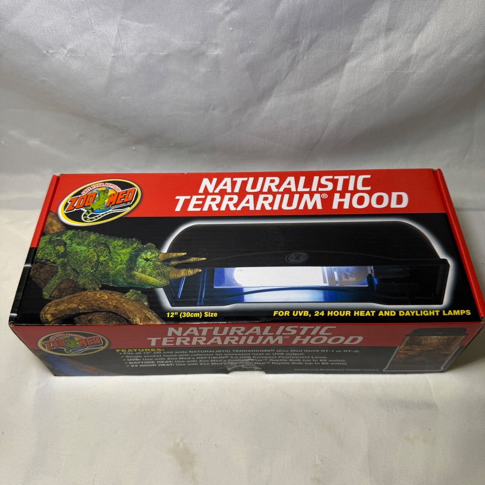Zoo Med Naturalistic Terrarium Hood 12 Inch LF-50 Reptile UVB Heat Lamp Fixture